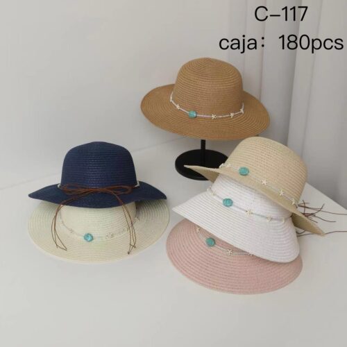 Sombrero Mujer Detalle Piedrecitas y Estrellas de Mar