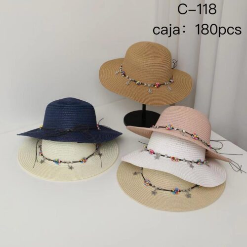 Sombrero Mujer Detalle Piedrecitas y Estrellas de Mar