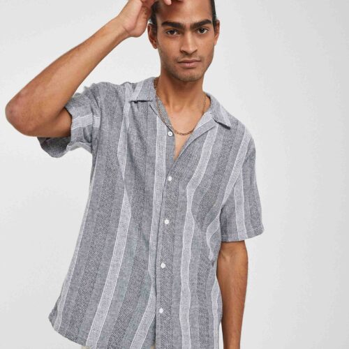 Camisa Manga Corta Azul Rayas