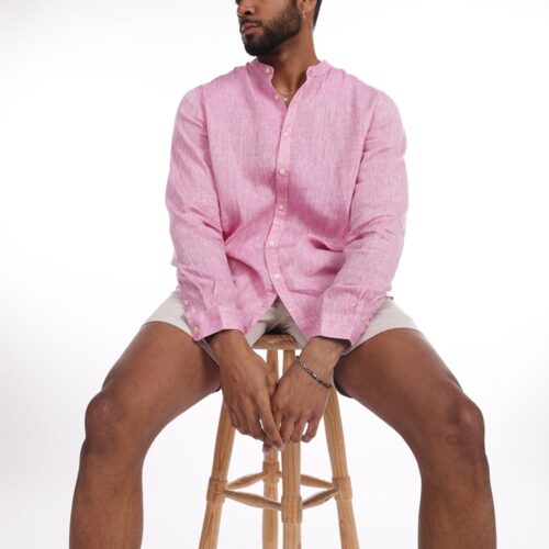 Camisa Lino Cuello Mao Fucsia
