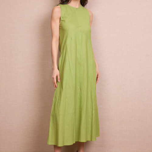 Vestido Largo Verde Liso Manga Sisa Bolsillos