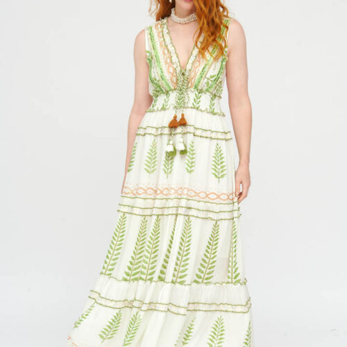 Vestido Estampado Hojas Bordado