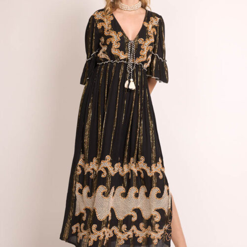 Vestido Lurex Encaje Y Bordado