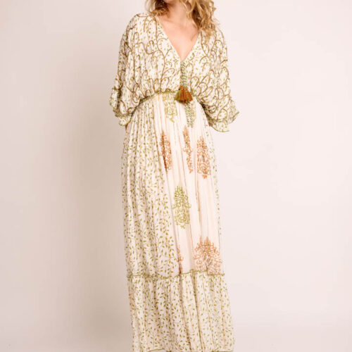 Vestido Blockprint Lurex Bordado