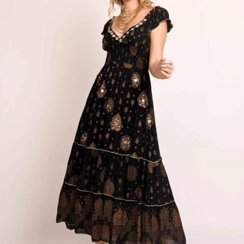 Vestido Gold Blockprint Bordado