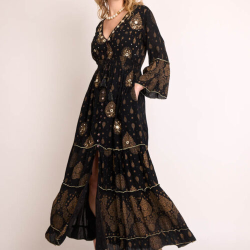 Vestido Gold Blockprint Bordado