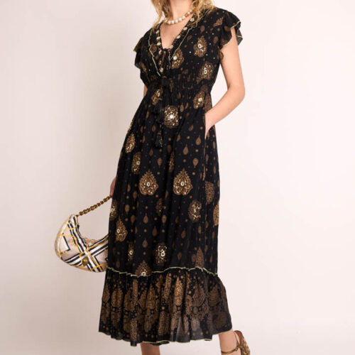 Vestido Gold Blockprint Bordado