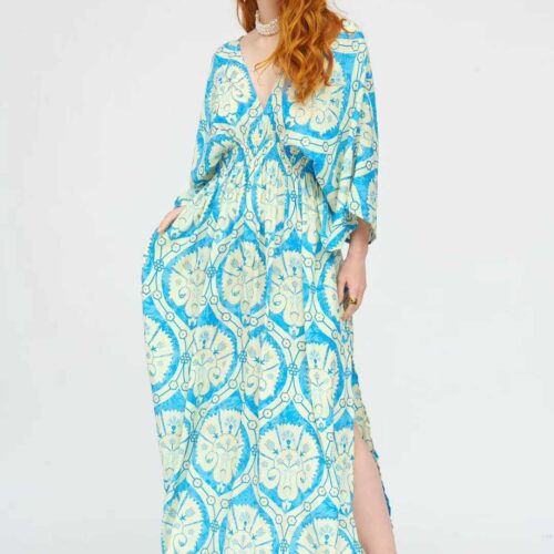 Vestido Estampado Blockprint Manga Ancha