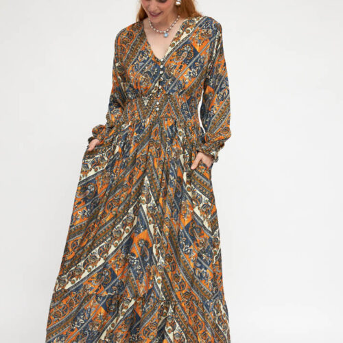 Vestido Estampado Nido De Abeja Cintura