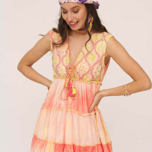 Vestido Corto Cruzado TieDye Bordado