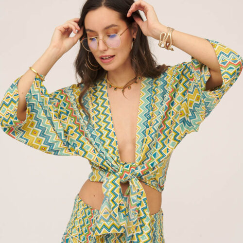 Kimono Corto Estampado Zigzag