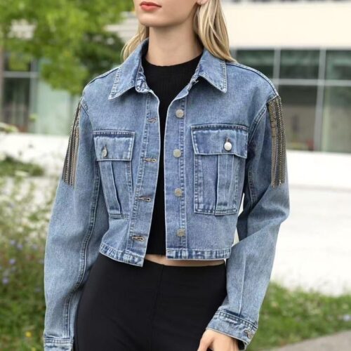 Chaqueta Azul Vaquera Corta  Detalle Flecos