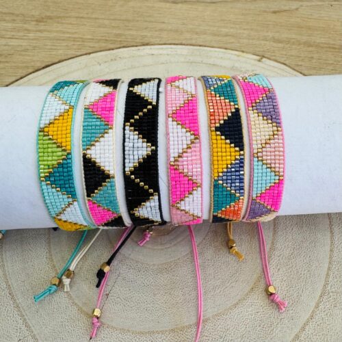 Pulsera Miyuki  7 Líneas Zigzag Multicolor