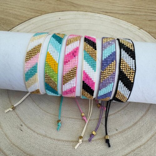 Pulsera Miyuki  7 Líneas Rayas Multicolor