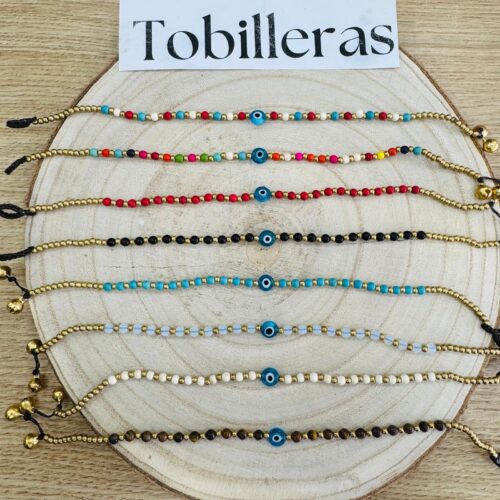 Tobillera Hilo Encerado Bolitas  Ojo Turco