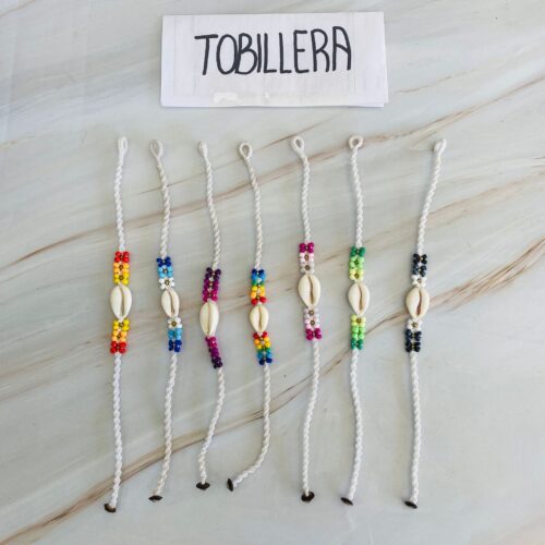 Tobillera Hilo Encerado Bolitas y Concha