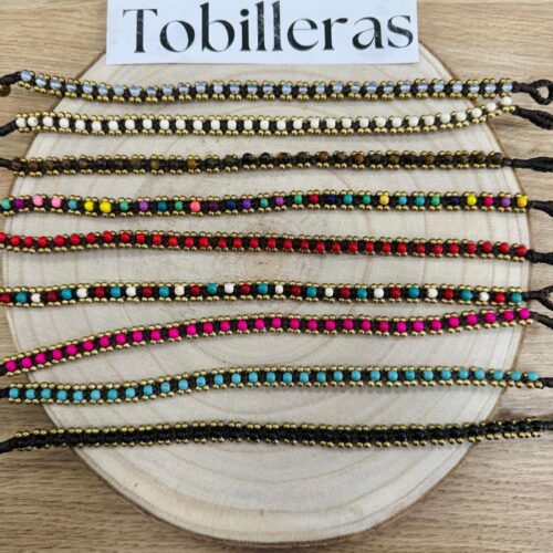 Tobillera Hilo Encerado Bolitas Flores
