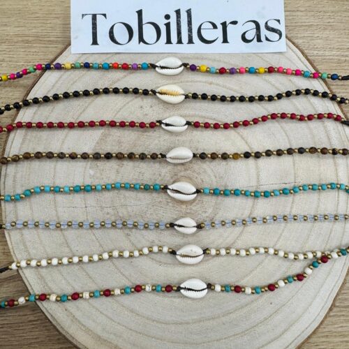 Tobillera Hilo Encerado Bolitas y Concha