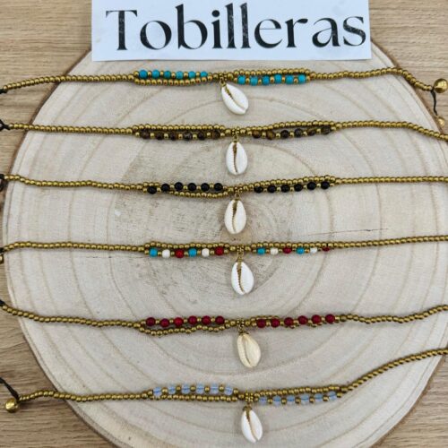 Tobillera Hilo Encerado Bolitas y Concha