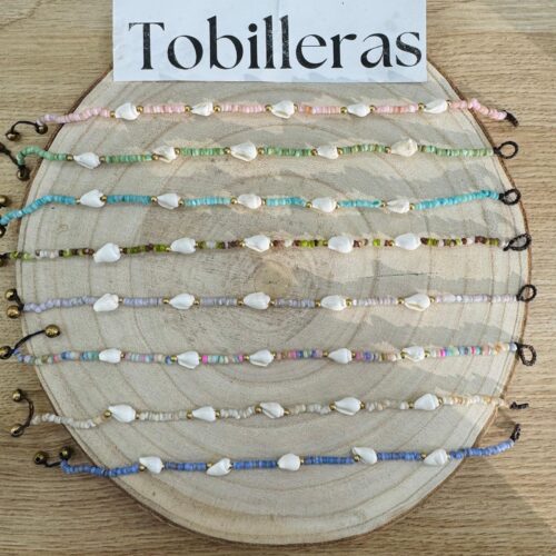 Tobillera Hilo Encerado Bolitas y Conchas