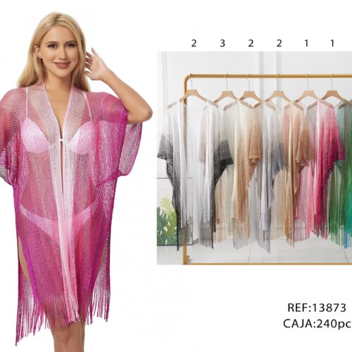Kimono Rejilla de Playa Degradado con Brillo