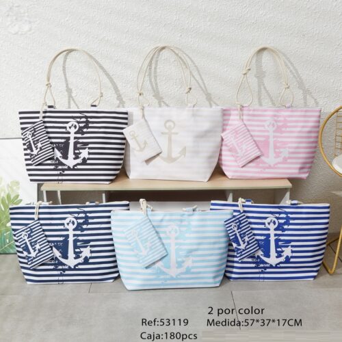 Bolso de Playa Rayas con Anclas