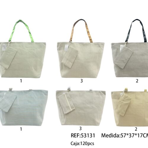 Bolso de Playa Estampado Rayas Asas Metalizadas