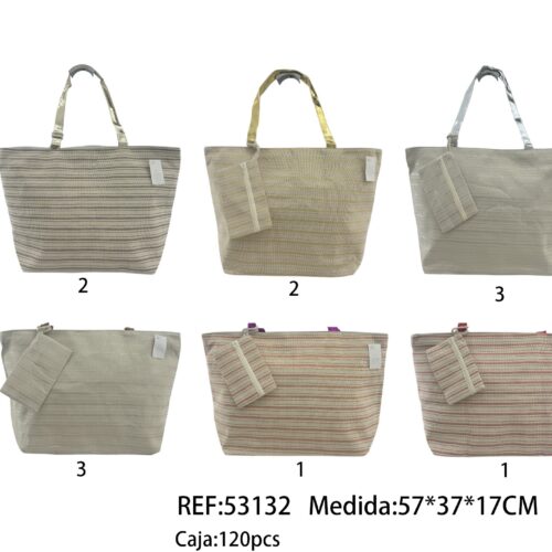 Bolso de Playa Estampado Rayas Asas Metalizadas