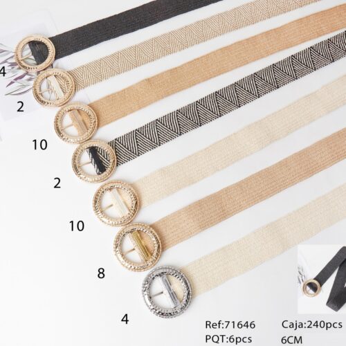 Cinturón Elástico Hebilla Redonda Efecto Metal