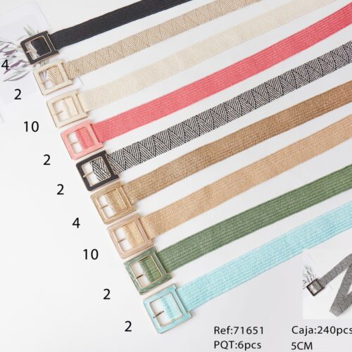 Cinturón Elástico Hebilla Cuadrada Efecto Nácar