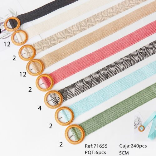 Cinturón Elástico Hebilla Redonda Efecto Bambú