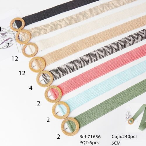 Cinturón Elástico Hebilla Redonda Efecto Madera