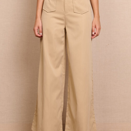 Pantalón Beige Ancho de Vestir Bolsillos Cinturón
