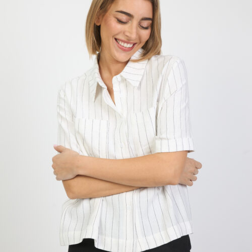 Camisa Blanca Manga Corta Estampado Rayas