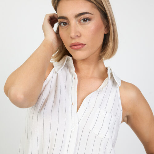 Camisa Blanca Manga Sisa Estampado Rayas