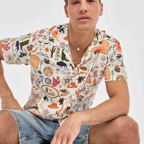 Camisa Hawaiana Blanca Estampada