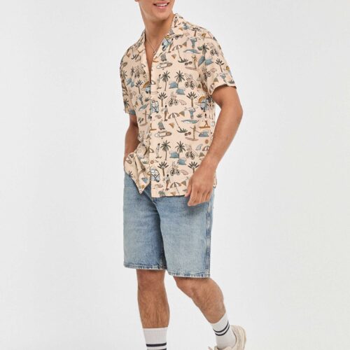 Camisa Hawaiana Beige Estampada