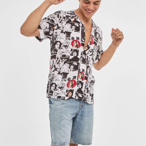 Camisa Negra Hawaiana con Estampado Digital