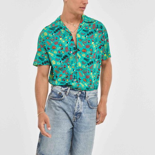 Camisa Verde Hawaiana con Estampado Digital