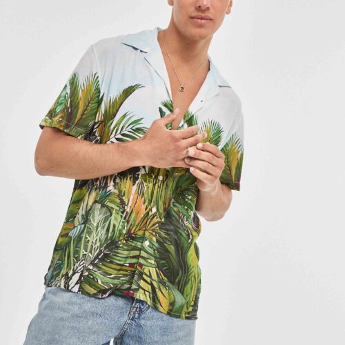 Camisa Verde Hawaiana con Estampado Digital