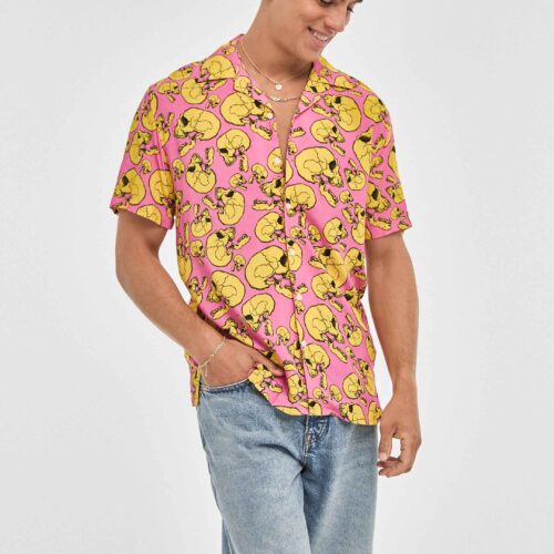 Camisa Rosa Hawaiana con Estampado Digital