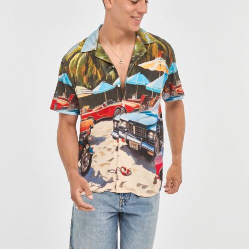 Camisa Multicolor Hawaiana con Estampado Digital