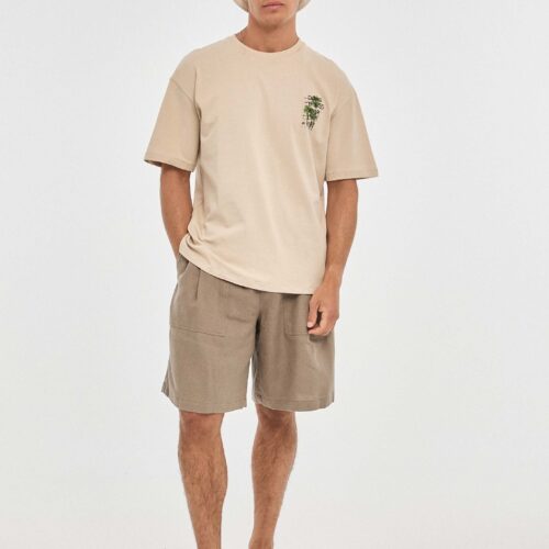 Camiseta Beige Oversize Manga Corta Letras