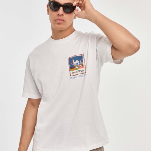 Camiseta Blanca Oversize Manga Corta Letras