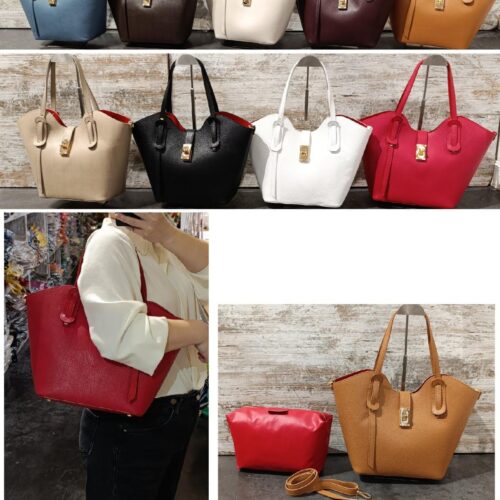 Bolso de Hombro Piel con Neceser Cierre Candado