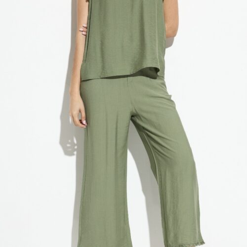 Blusa Verde Escote Redondo Diseño Deshilachado Manga Sisa