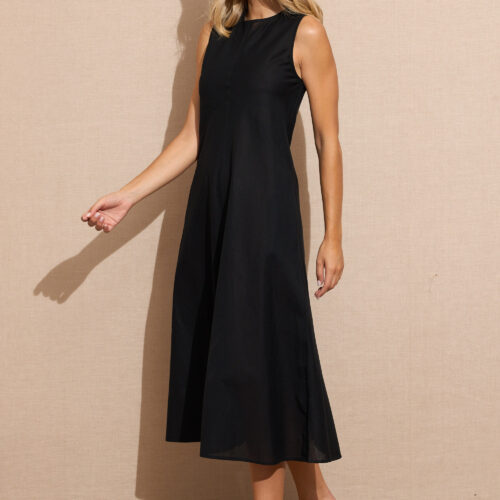 Vestido Negro Largo Liso Sin Mangas Bolsillos