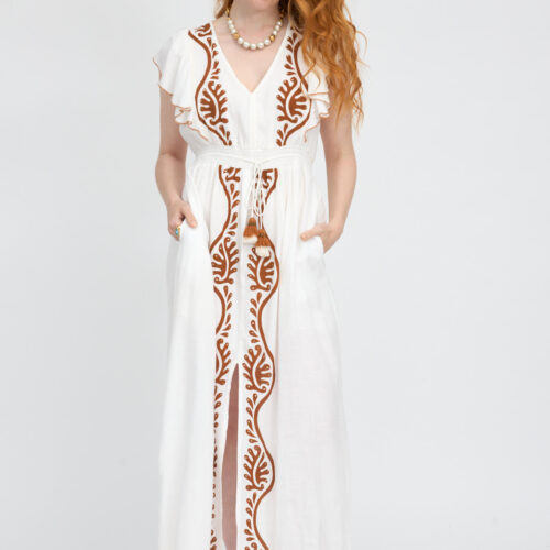 Vestido Largo  Blockprint  con Bordado