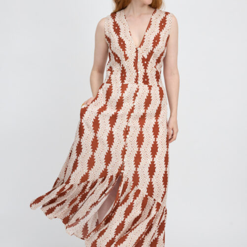 Vestido Largo  Estampado Zigzag con Bordado