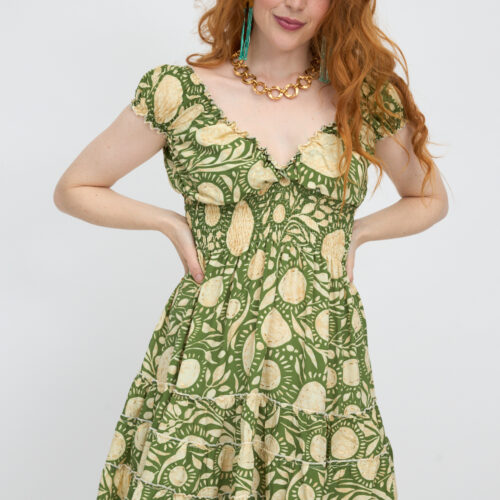 Vestido Corto Estampado Nido de Abeja